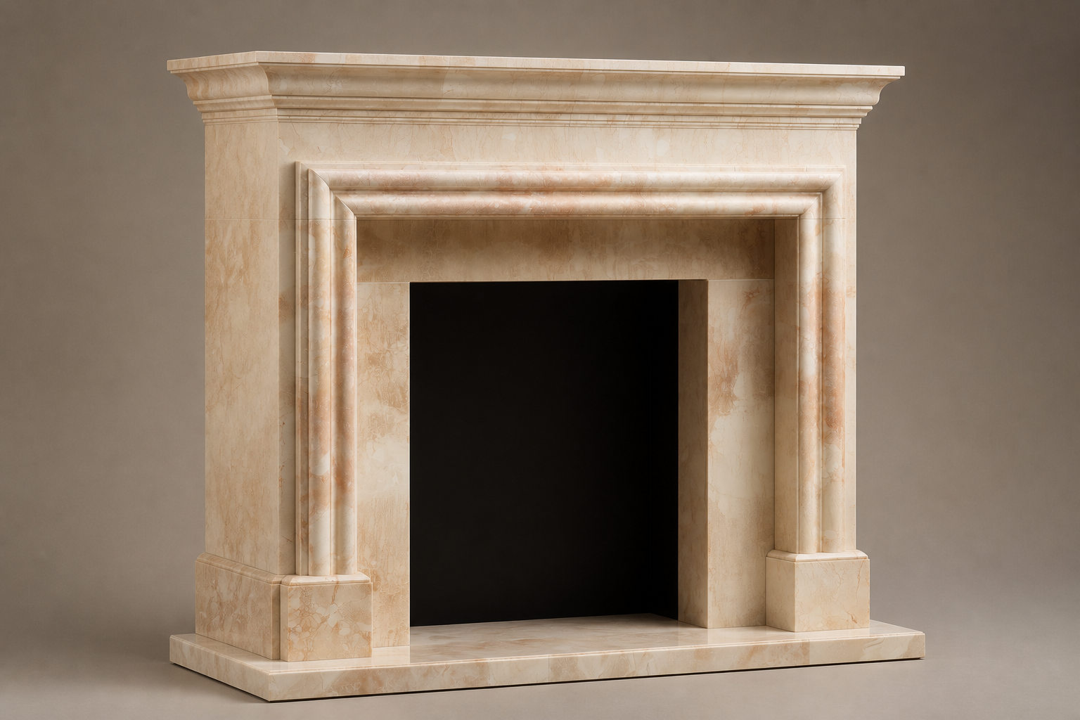 Dafa crema marfil marble fireplace mantel by 1-OPH, studio view