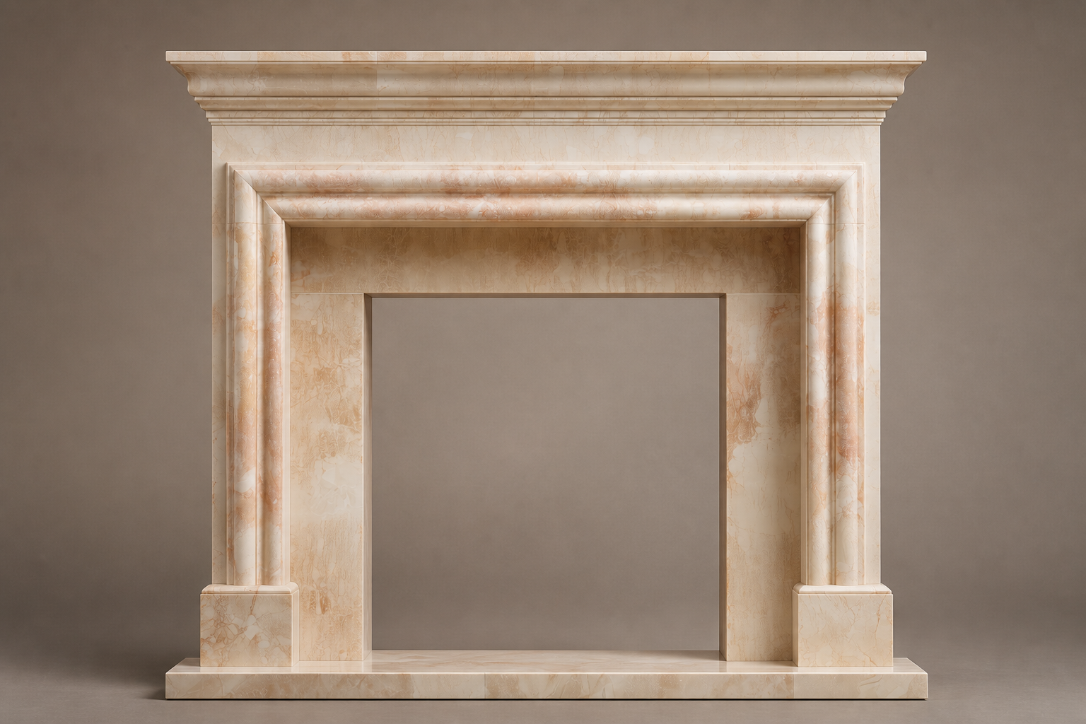 Dafa crema marfil marble fireplace mantel by 1-OPH, side elevation