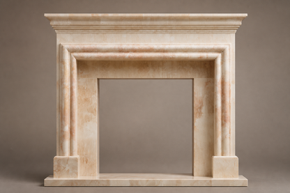 Dafa crema marfil marble fireplace mantel by 1-OPH, side elevation