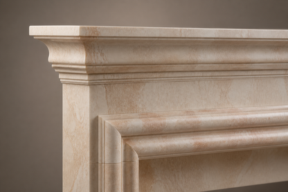 Dafa crema marfil marble fireplace mantel by 1-OPH, surface detail