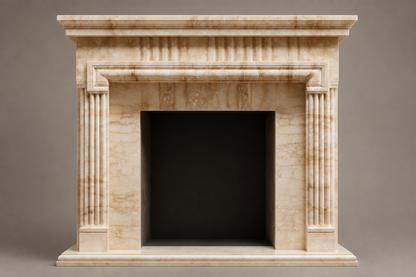 Nagomi crema marfil marble fireplace mantel by 1-OPH, side elevation