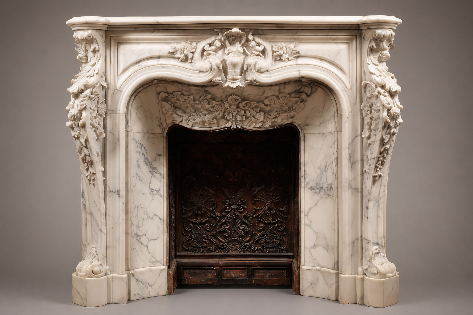 Zahra white marble fireplace mantel by 1-OPH, side elevation