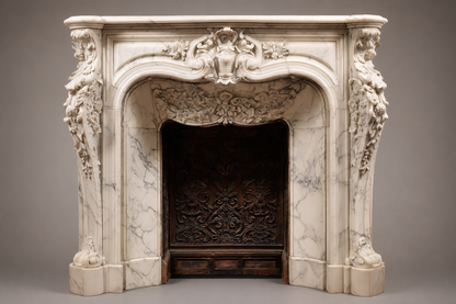 Zahra white marble fireplace mantel by 1-OPH, side elevation