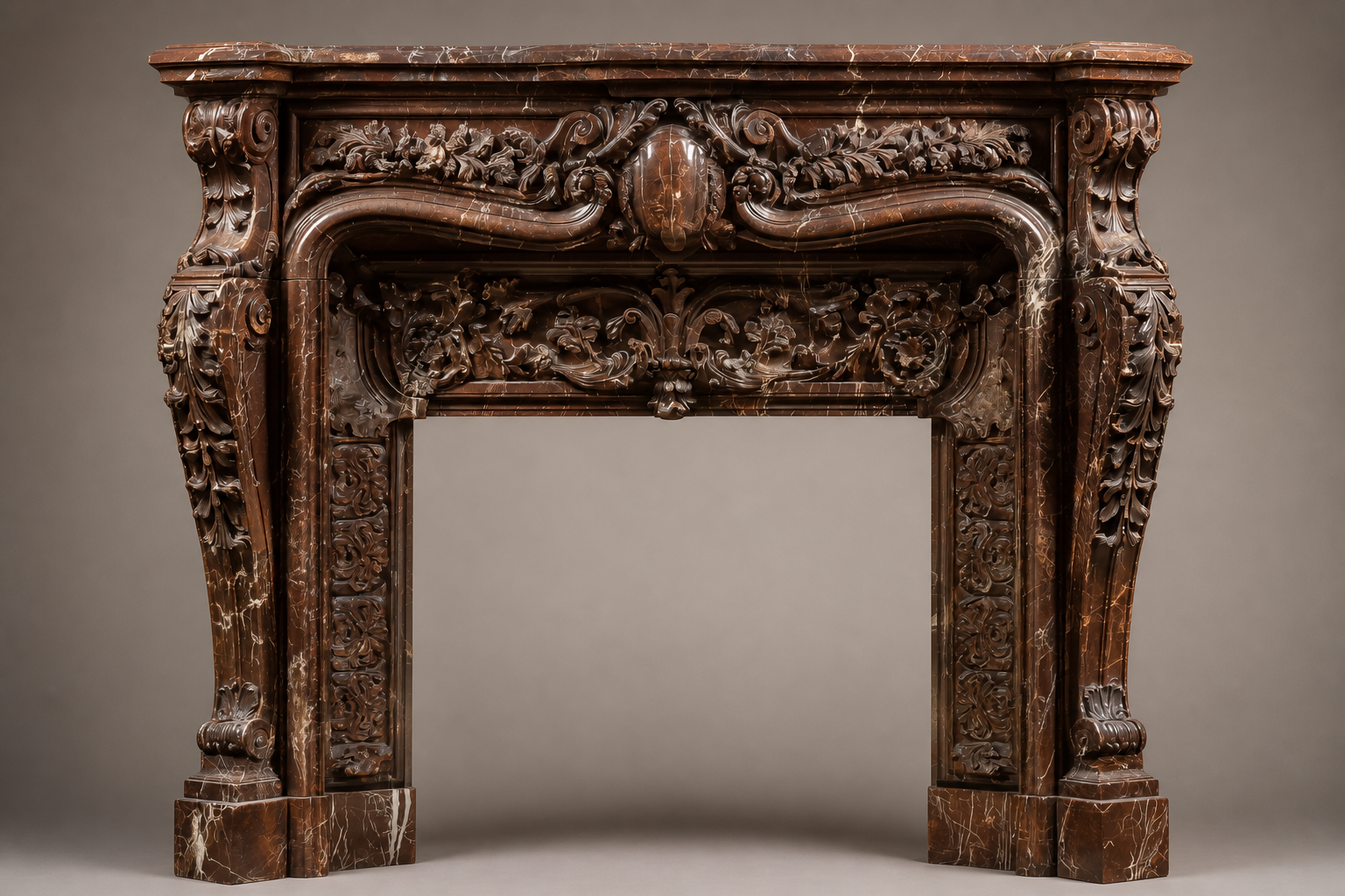 Verona rouge marble fireplace mantel by 1-OPH, side elevation