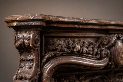 Verona rouge marble fireplace mantel by 1-OPH, surface detail