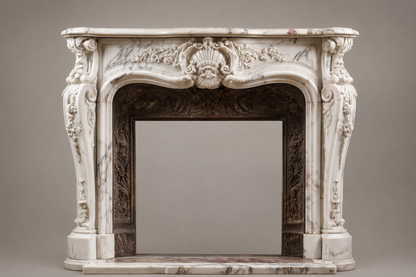 Fiora white marble fireplace mantel by 1-OPH, side elevation
