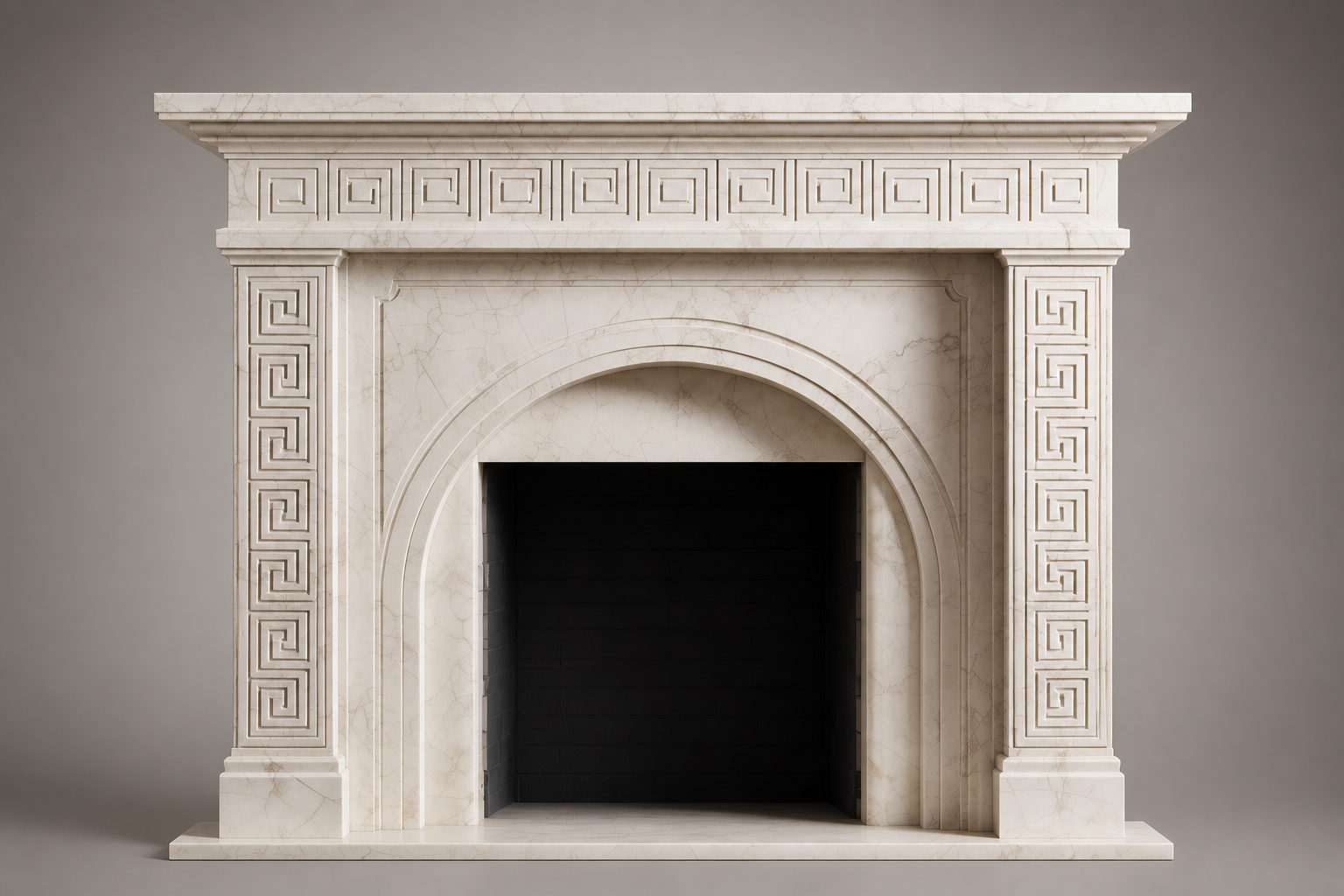 Miyabi pale limestone fireplace mantel by 1-OPH, side elevation