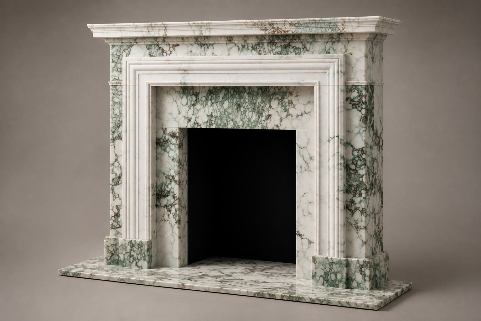Ribera calacatta verde marble fireplace mantel by 1-OPH, studio view