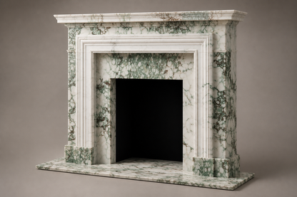 Ribera calacatta verde marble fireplace mantel by 1-OPH, studio view