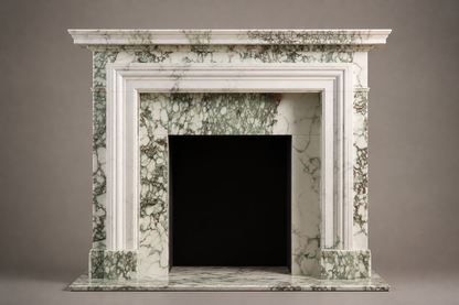Ribera calacatta verde marble fireplace mantel by 1-OPH, side elevation