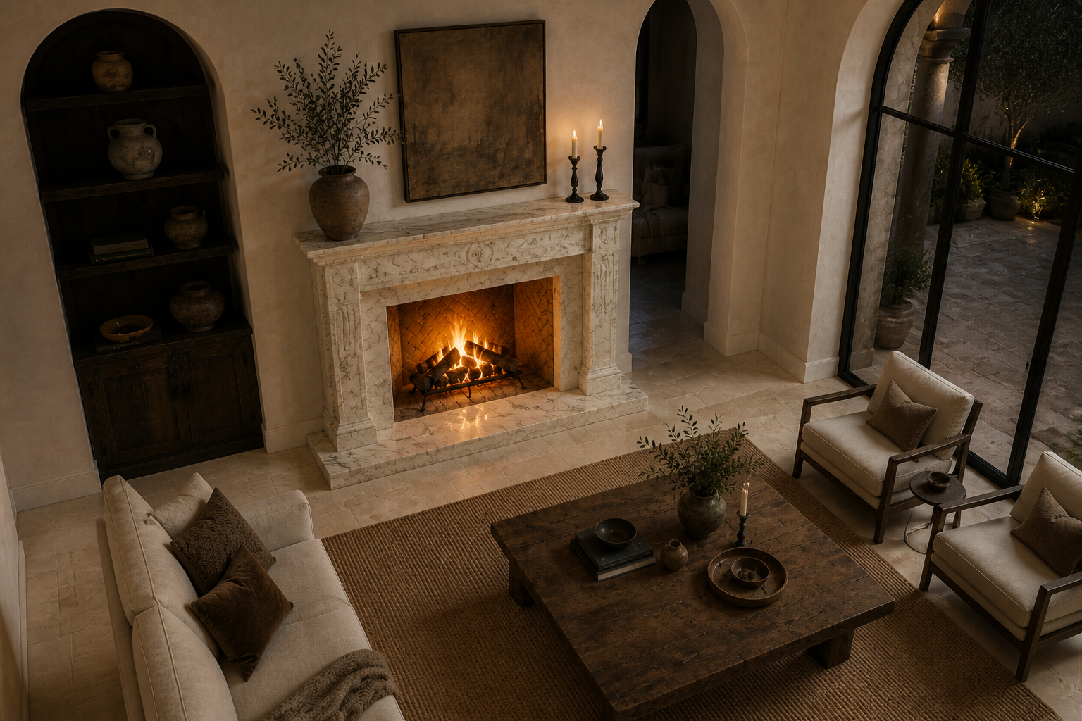 Colina calacatta verde marble fireplace mantel by 1-OPH, seen from above