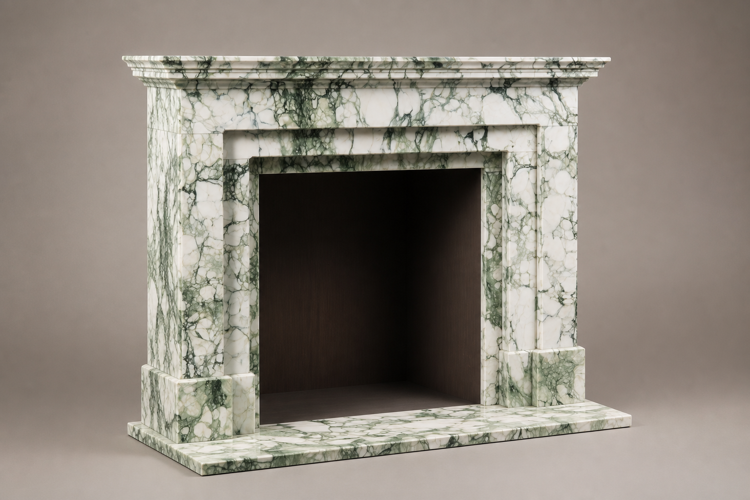 Colina calacatta verde marble fireplace mantel by 1-OPH, studio view
