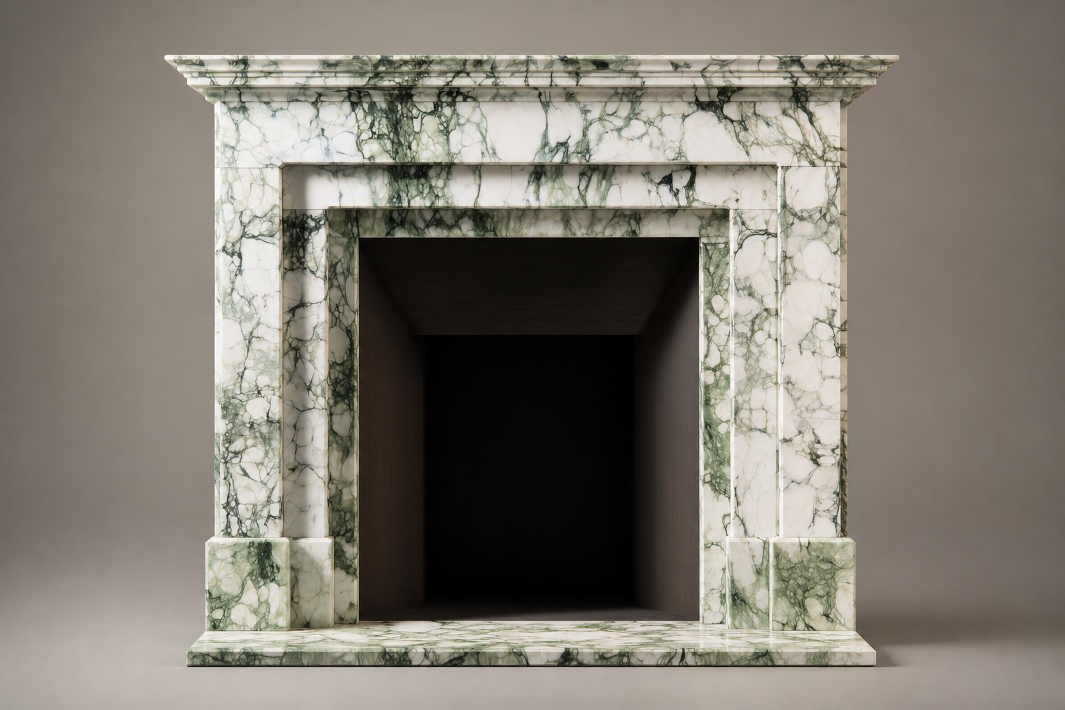 Colina calacatta verde marble fireplace mantel by 1-OPH, side elevation