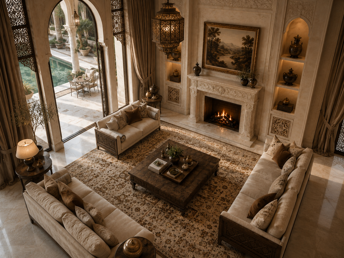 Quiete calacatta marble fireplace mantel by 1-OPH, seen from above