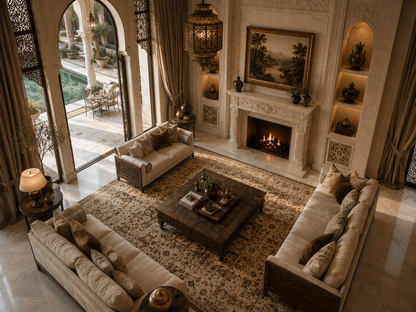 Quiete calacatta marble fireplace mantel by 1-OPH, seen from above