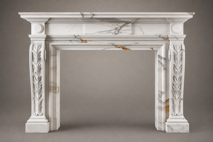 Tomora calacatta marble fireplace mantel by 1-OPH, side elevation