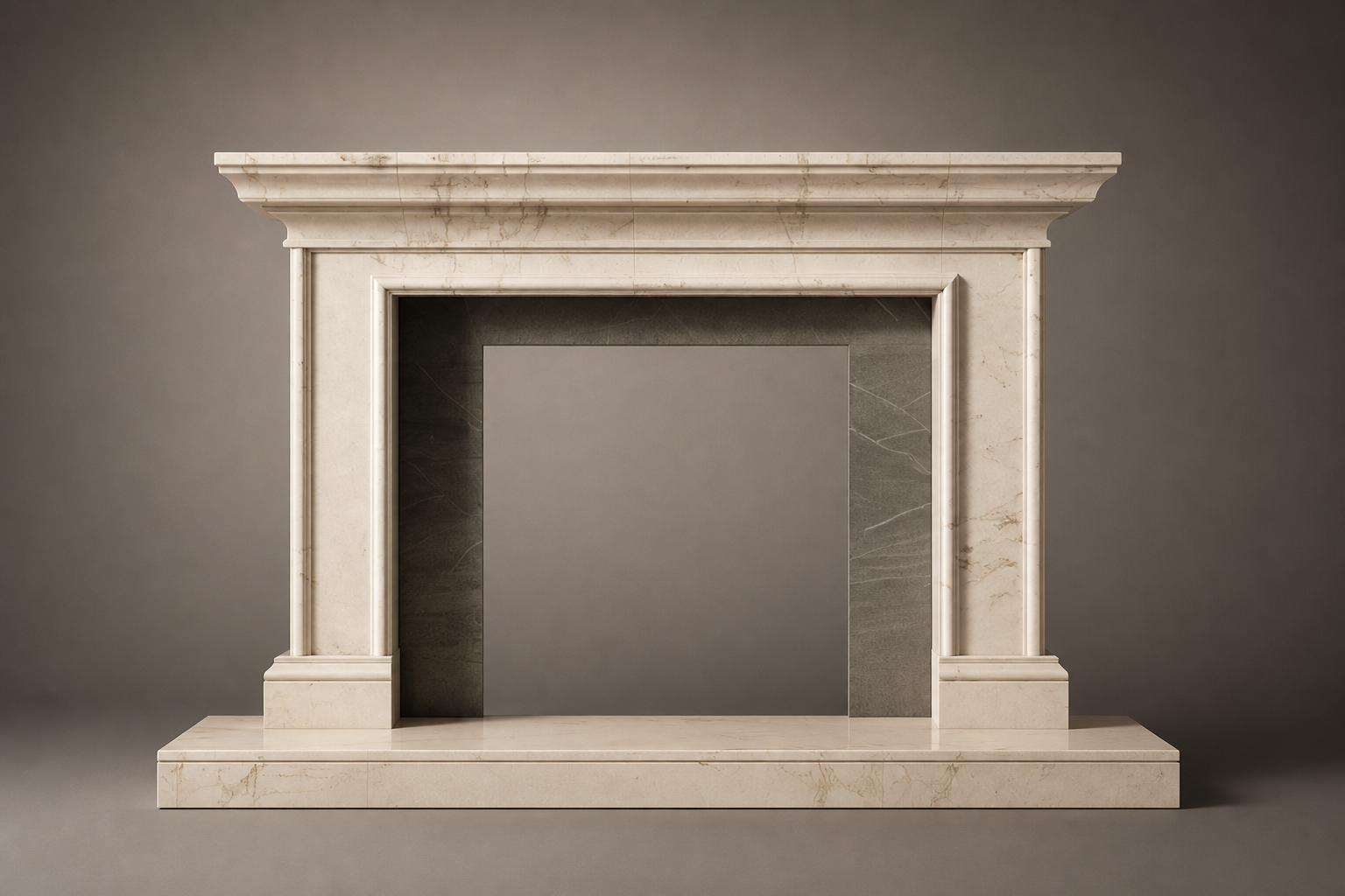 Sakan cream marble fireplace mantel by 1-OPH, side elevation