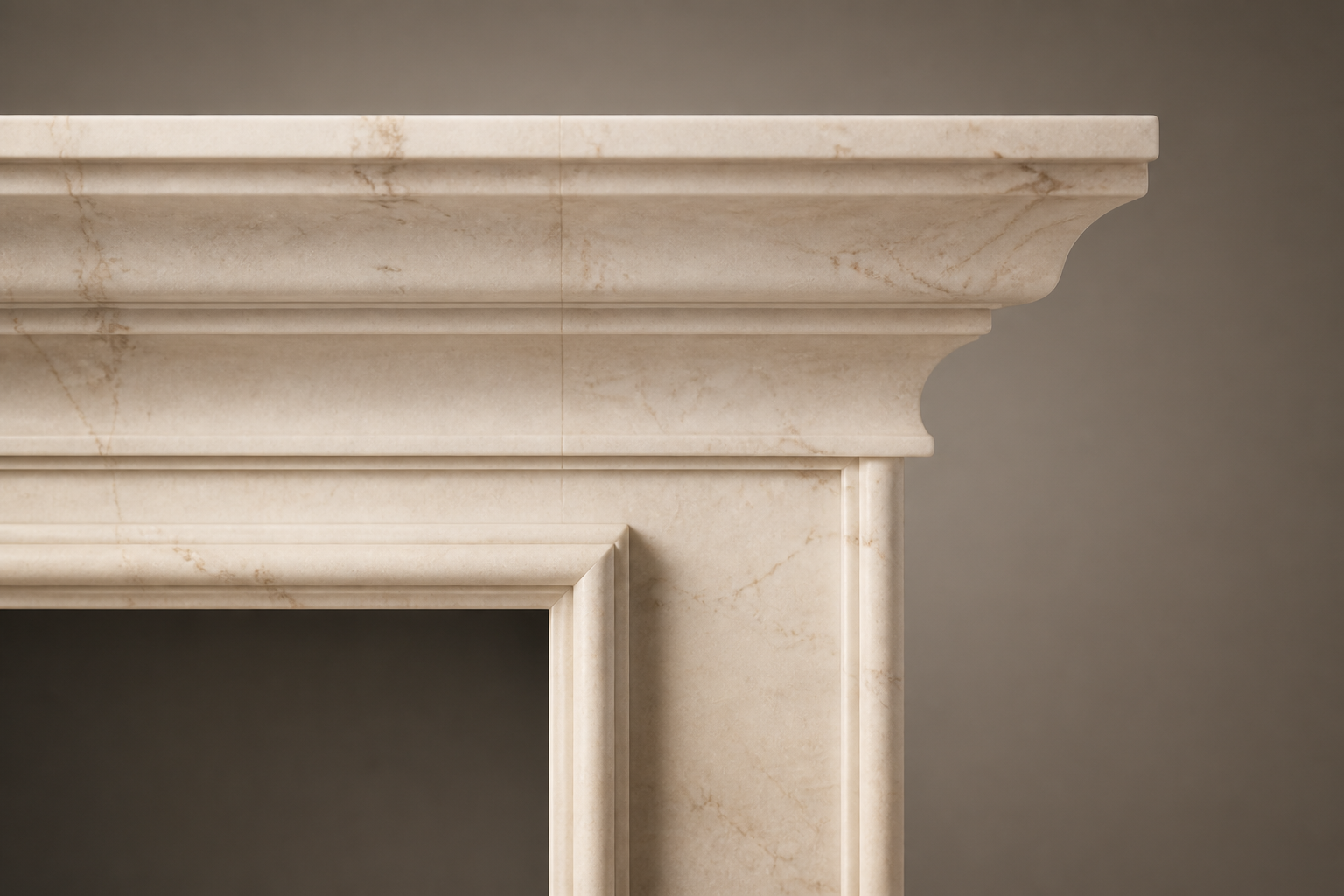 Sakan cream marble fireplace mantel by 1-OPH, surface detail