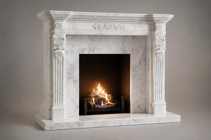 Nobile calacatta marble fireplace mantel by 1-OPH, studio view