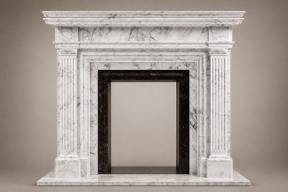 Yuki bright white marble fireplace mantel by 1-OPH, side elevation