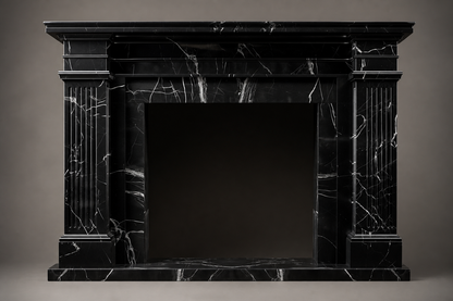 Shibui nero marquina marble fireplace mantel by 1-OPH, side elevation