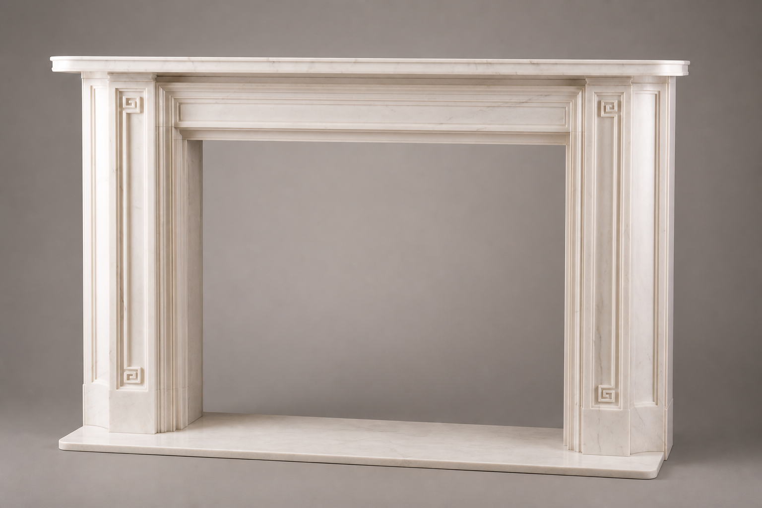 Vereda pale limestone fireplace mantel by 1-OPH, studio view
