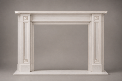 Vereda pale limestone fireplace mantel by 1-OPH, side elevation