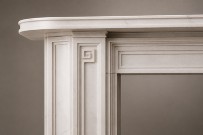 Vereda pale limestone fireplace mantel by 1-OPH, surface detail