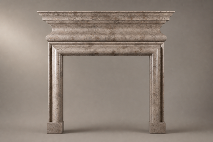 Ladera warm grey stone fireplace mantel by 1-OPH, side elevation