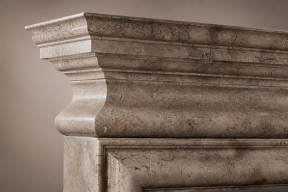 Ladera warm grey stone fireplace mantel by 1-OPH, surface detail
