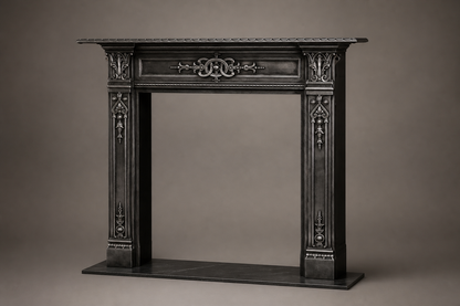 Homura black marble fireplace mantel by 1-OPH, studio view