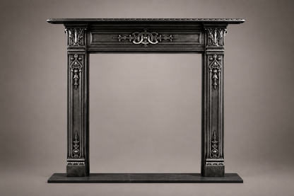 Homura black marble fireplace mantel by 1-OPH, side elevation