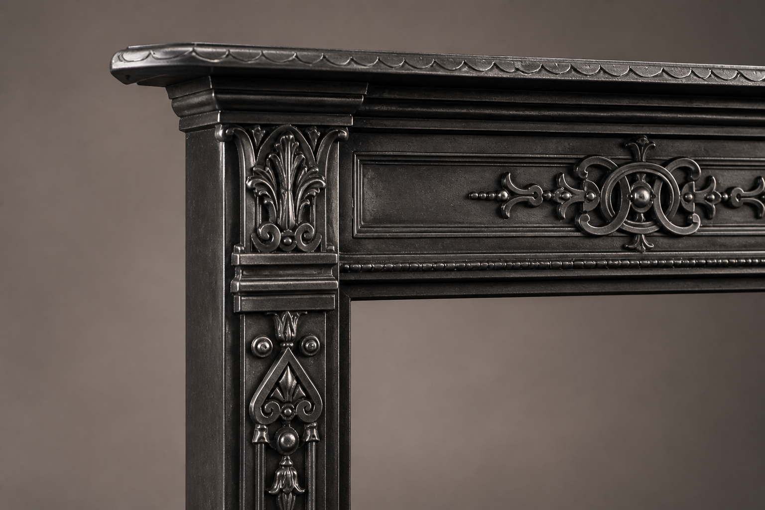 Homura black marble fireplace mantel by 1-OPH, surface detail