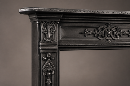 Homura black marble fireplace mantel by 1-OPH, surface detail