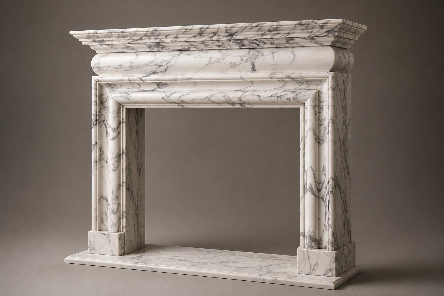 Sostara calacatta marble fireplace mantel by 1-OPH, studio view