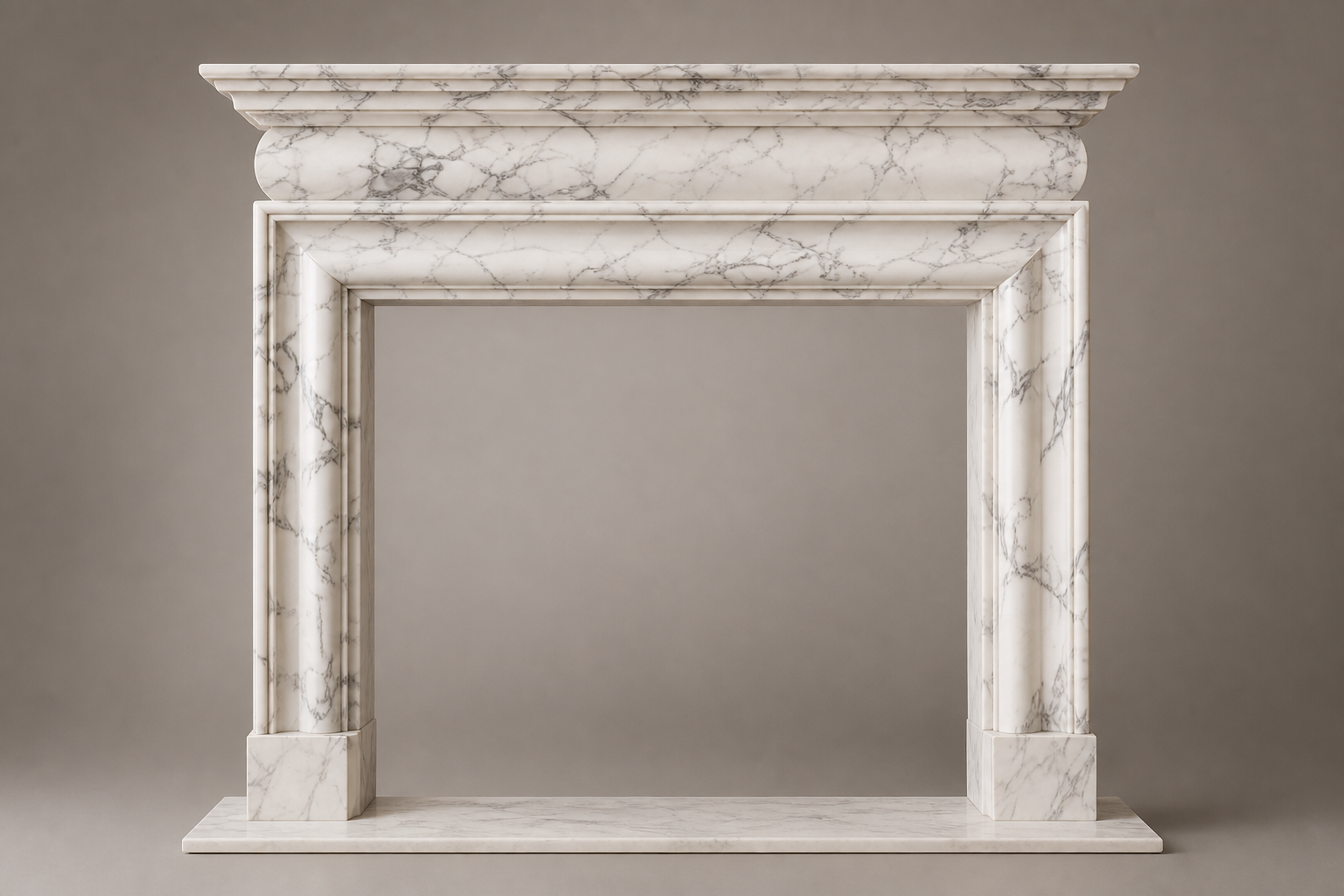 Sostara calacatta marble fireplace mantel by 1-OPH, side elevation