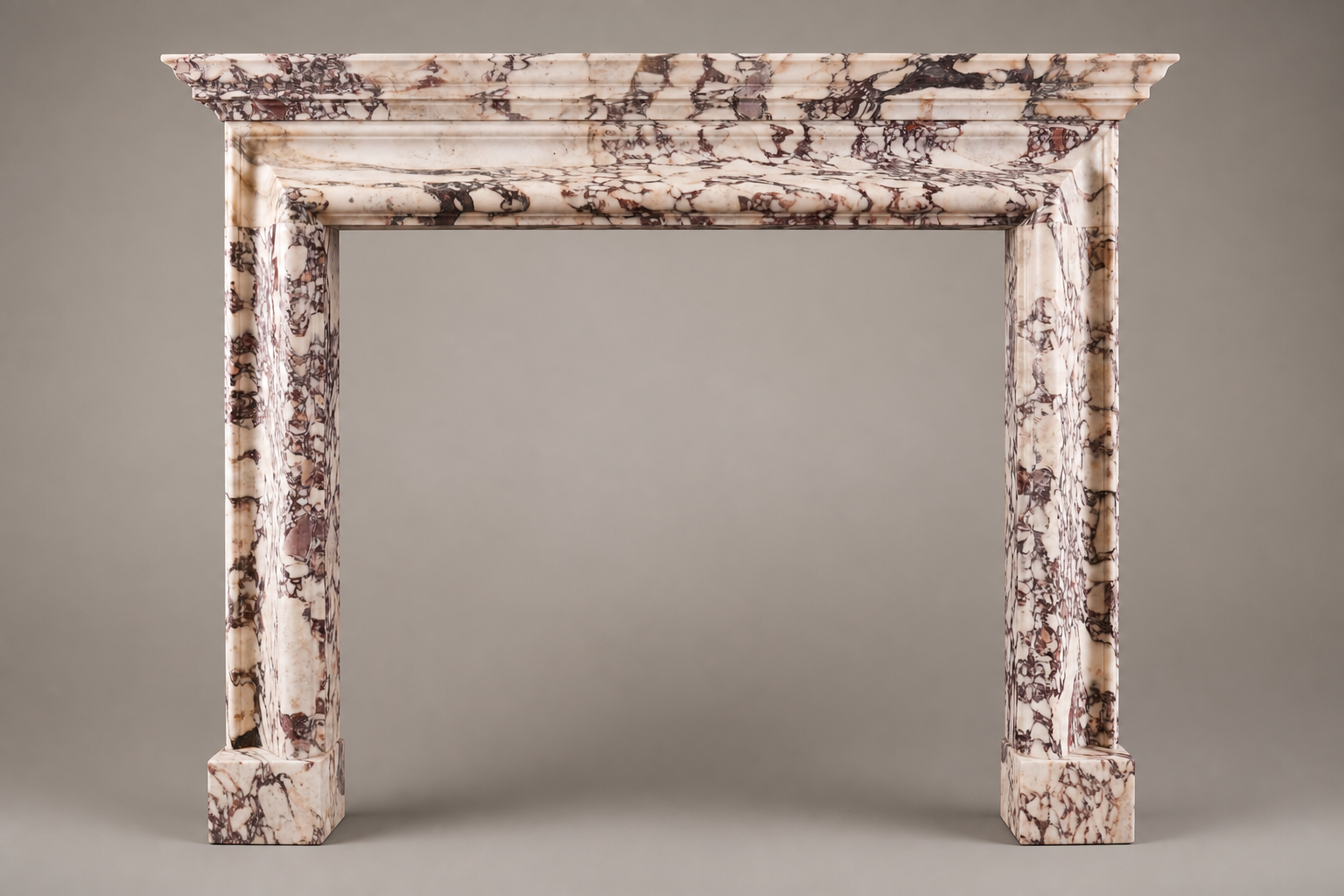 Sumire breccia viola marble fireplace mantel by 1-OPH, side elevation