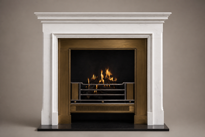 Dimora white marble fireplace mantel by 1-OPH, side elevation