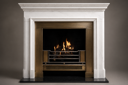Dimora white marble fireplace mantel by 1-OPH, surface detail