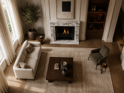 Manzil breccia viola marble fireplace mantel by 1-OPH, seen from above
