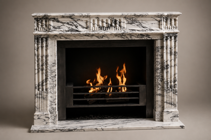 Manzil breccia viola marble fireplace mantel by 1-OPH, studio view