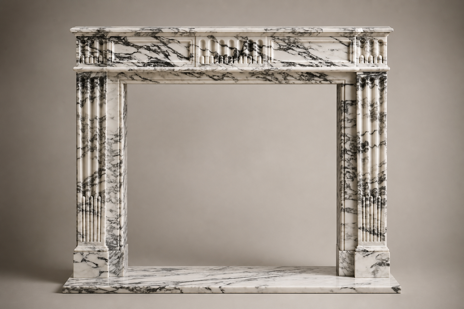 Manzil breccia viola marble fireplace mantel by 1-OPH, side elevation