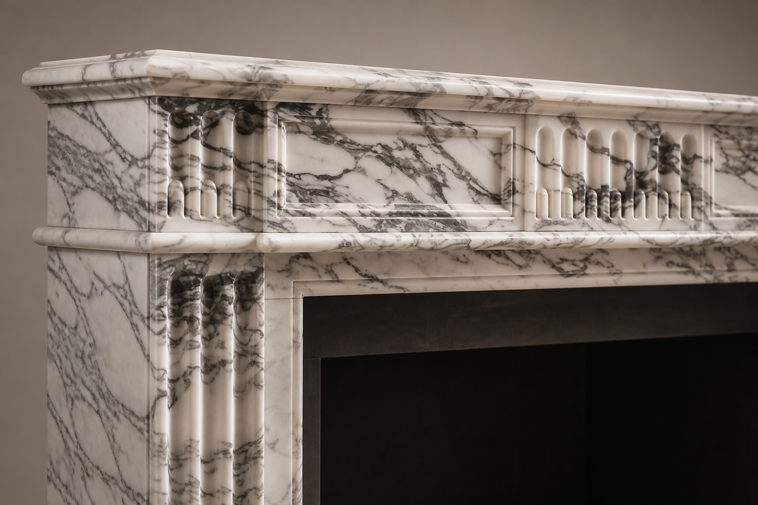 Manzil breccia viola marble fireplace mantel by 1-OPH, surface detail