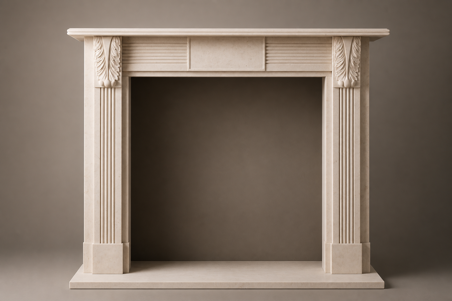 Abrigo cream limestone fireplace mantel by 1-OPH, side elevation
