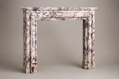 Malva breccia viola marble fireplace mantel by 1-OPH, studio view
