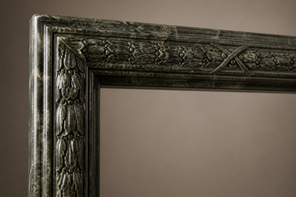 Bosco deep green marble fireplace mantel by 1-OPH, surface detail