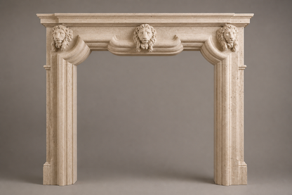 Amal cream limestone fireplace mantel by 1-OPH, side elevation