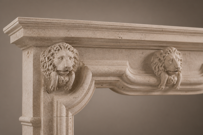 Amal cream limestone fireplace mantel by 1-OPH, surface detail