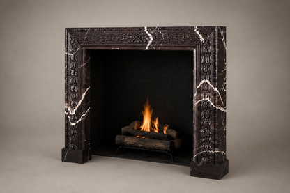 Amaranta plum marble fireplace mantel by 1-OPH, studio view