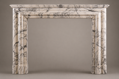 Kumo pale veined marble fireplace mantel by 1-OPH, side elevation